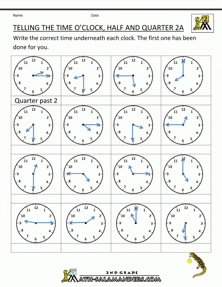 Time Worksheet O'clock Quarter And Half Past