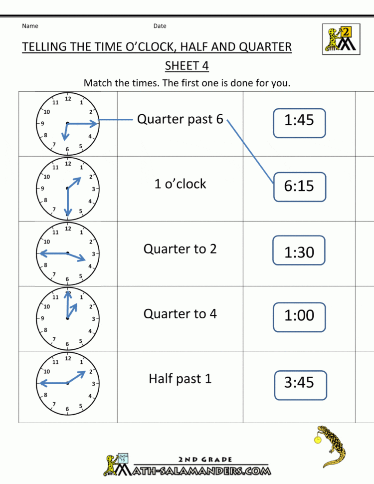 Time Worksheet O'clock Quarter And Half Past