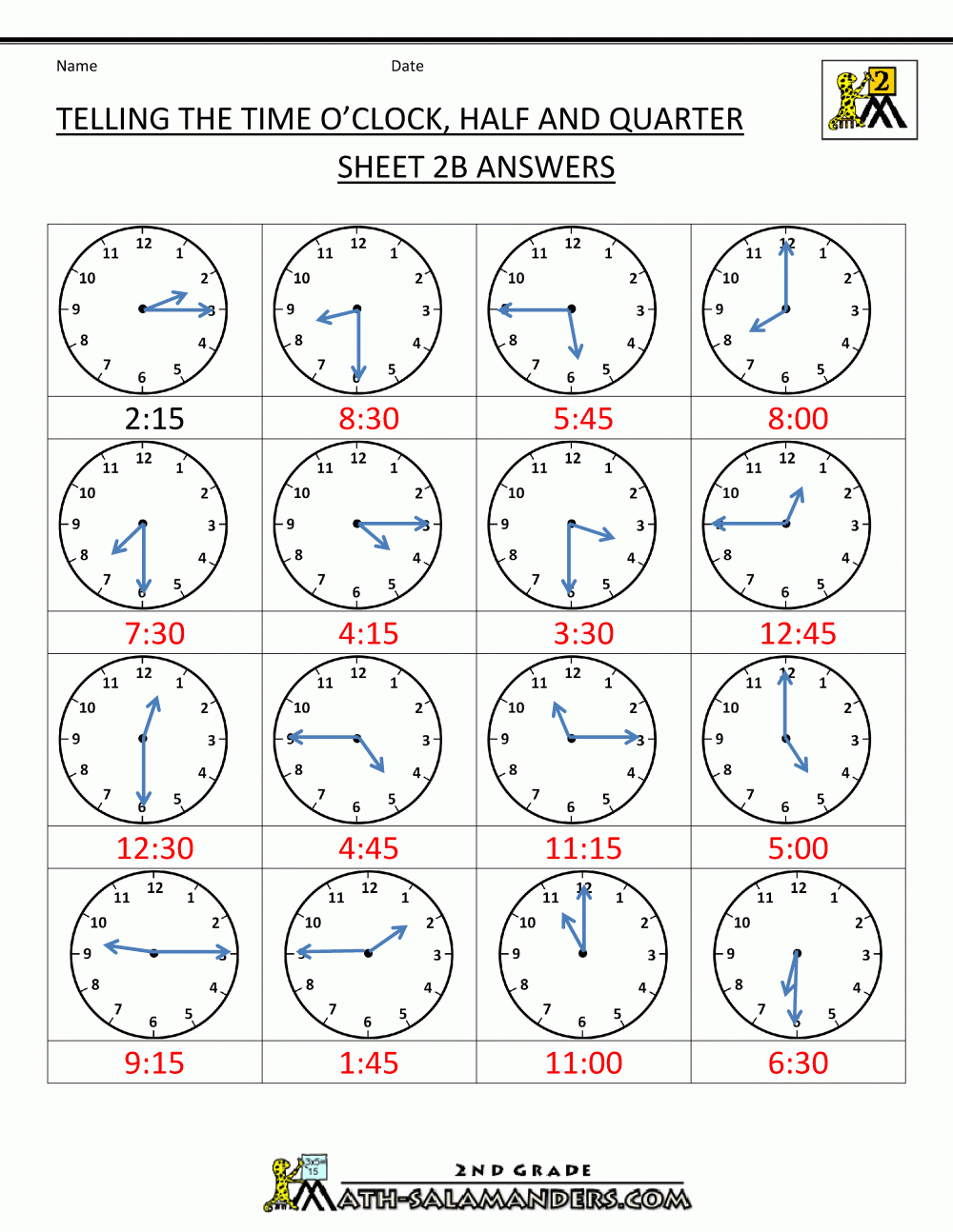 Learning To Tell The Time Worksheets Db excel