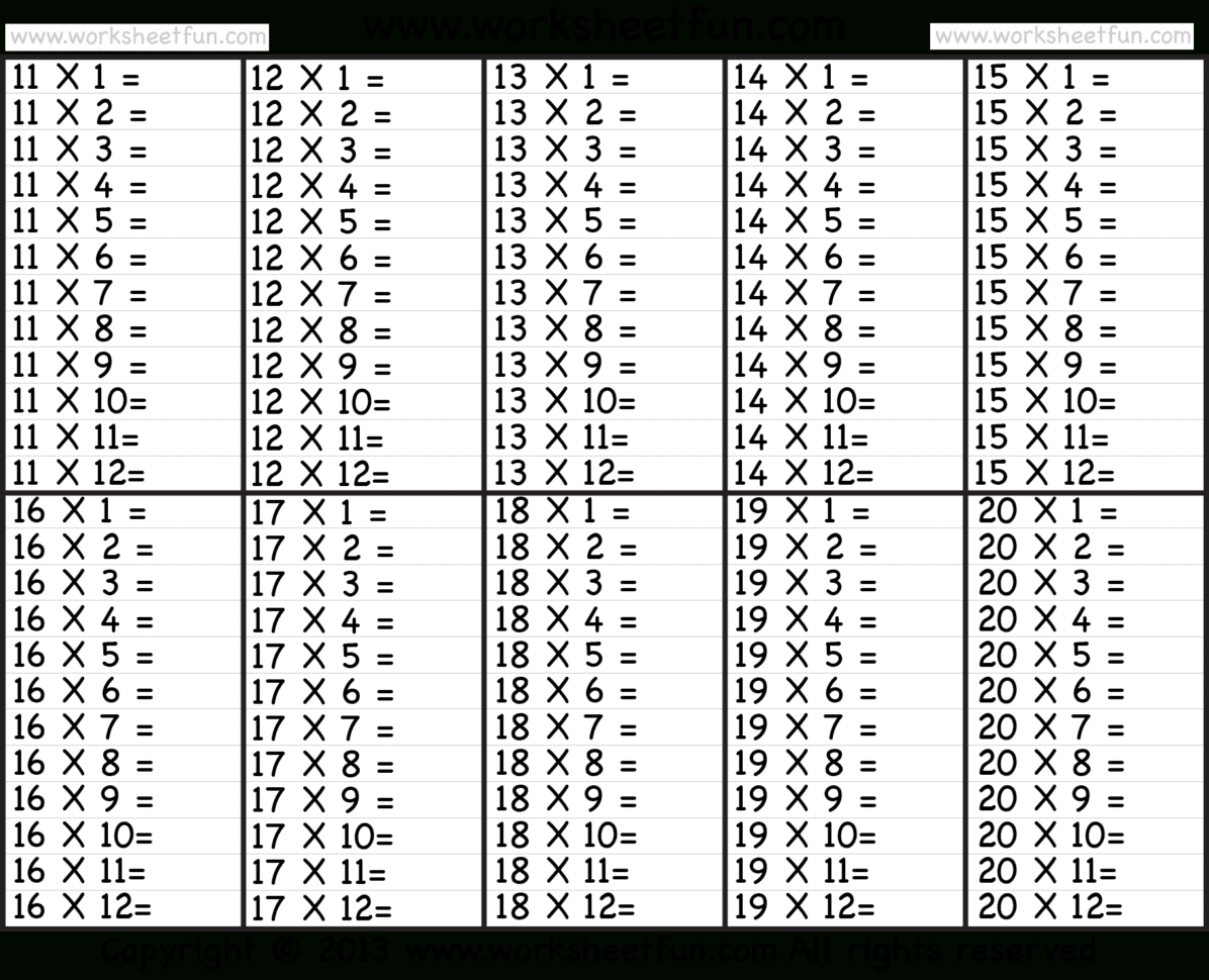 Times Table – 212 Worksheets – 1 2 3 4 5 6 7 8 9