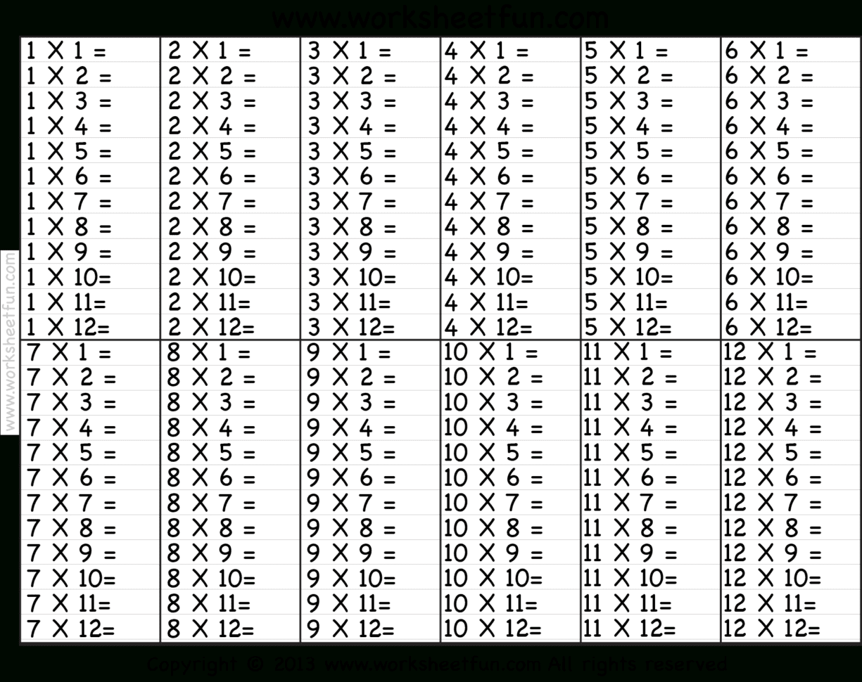 Times Table – 212 Worksheets – 1 2 3 4 5 6 7 8 9