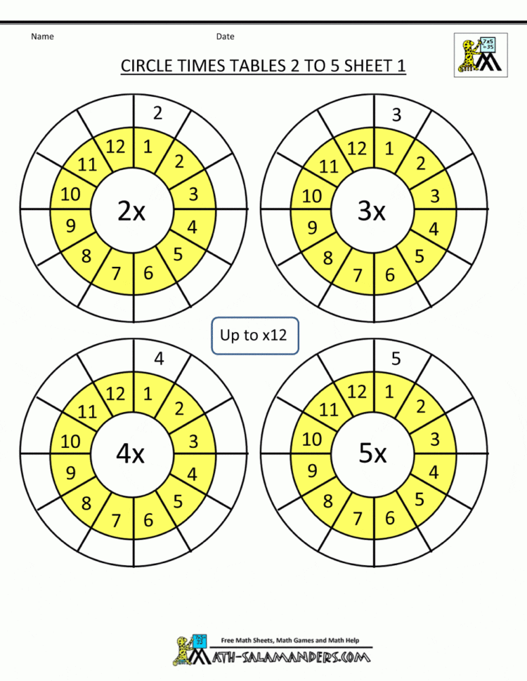 Times Table Worksheet Circles 1 To 12 Times Tables