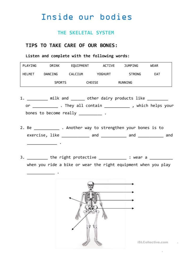 Tips To Take Care Of Our Bones  English Esl Worksheets
