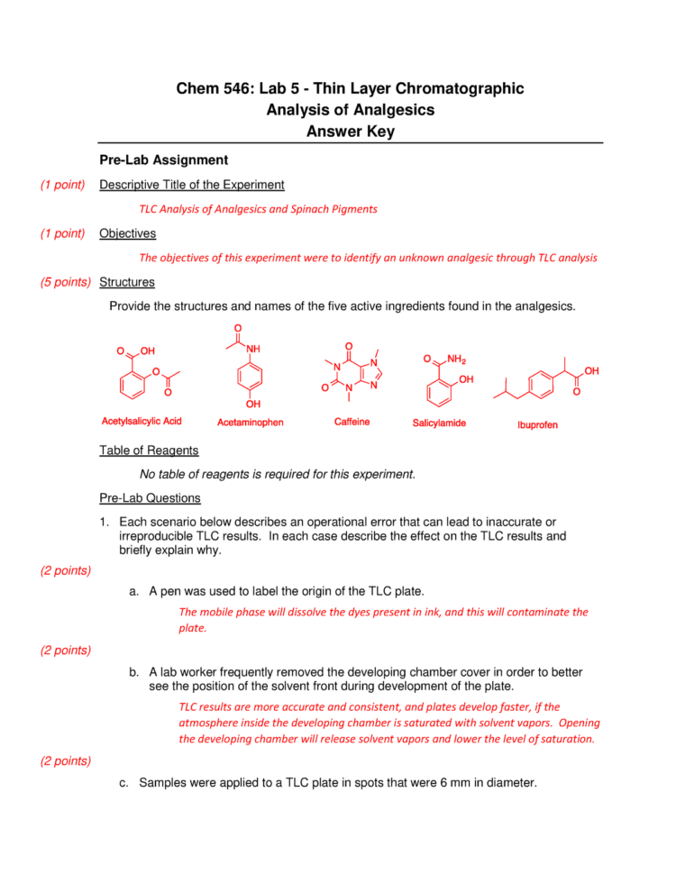 Tlc Key  Thinlayer Chromatography Lab Complete Answer Key