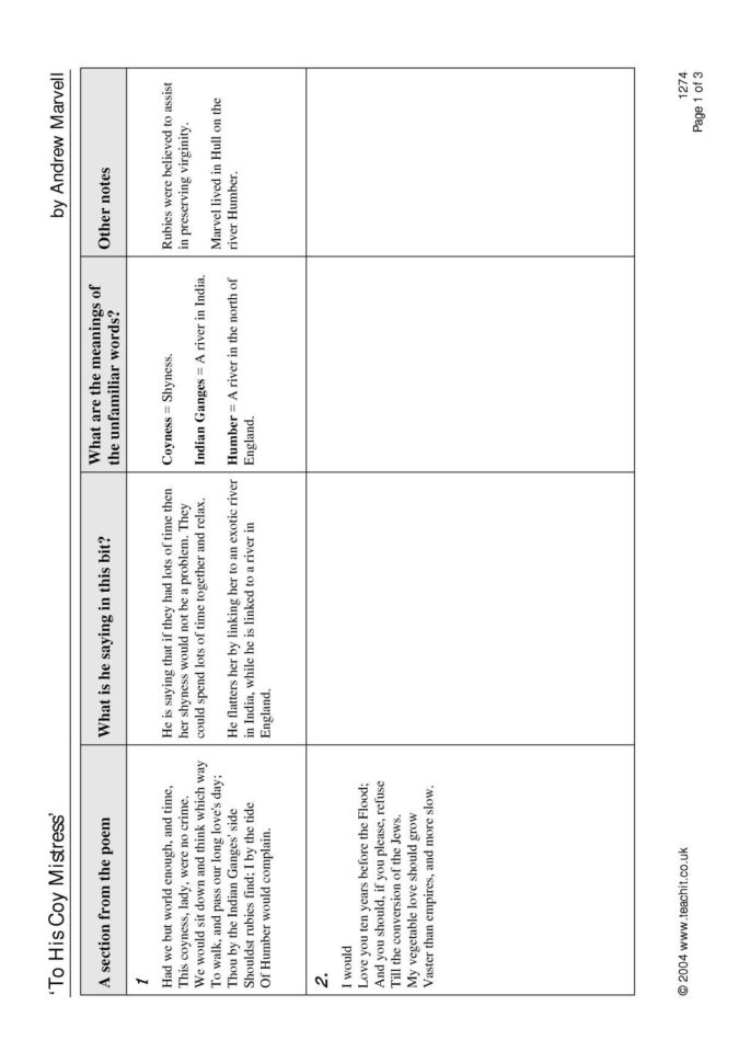 To His Coy Mistress Worksheet Answers