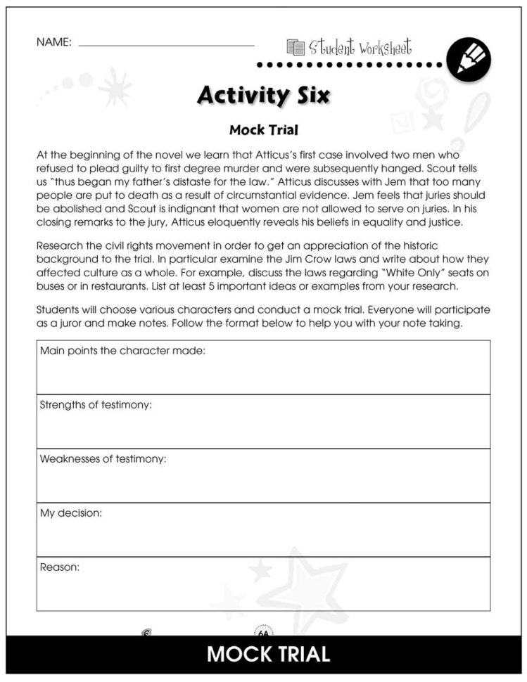 To Kill A Mockingbird  Bonus Worksheets  Grades 9 To 12