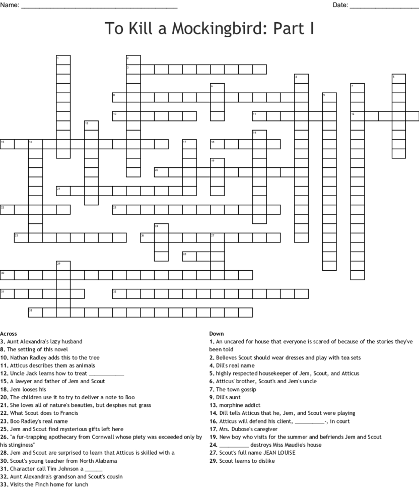 To Kill A Mockingbird Chapters 13 Crossword  Word