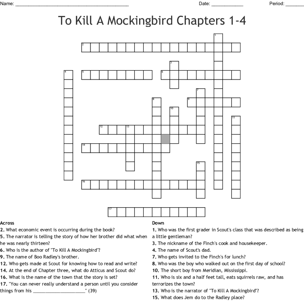 To Kill A Mockingbird Chapters 14 Crossword  Word