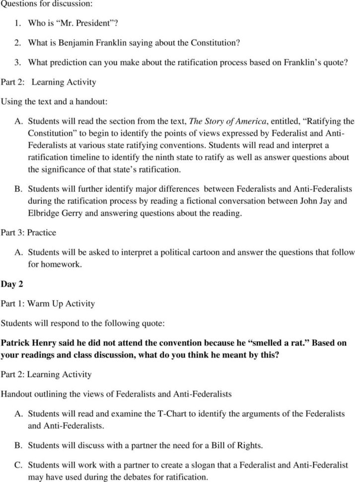 To Ratify Or Not To Ratify Federalists V Antifederalists