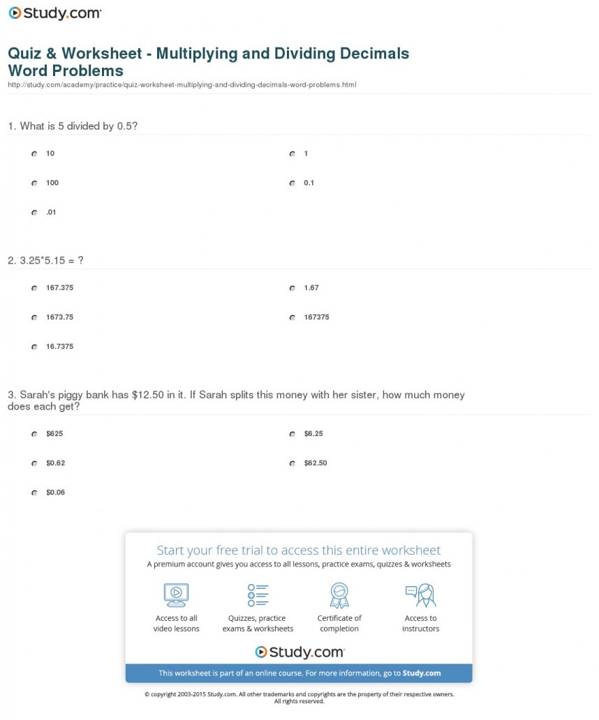Top Multiplying Decimals Word Problems Printable Dividing