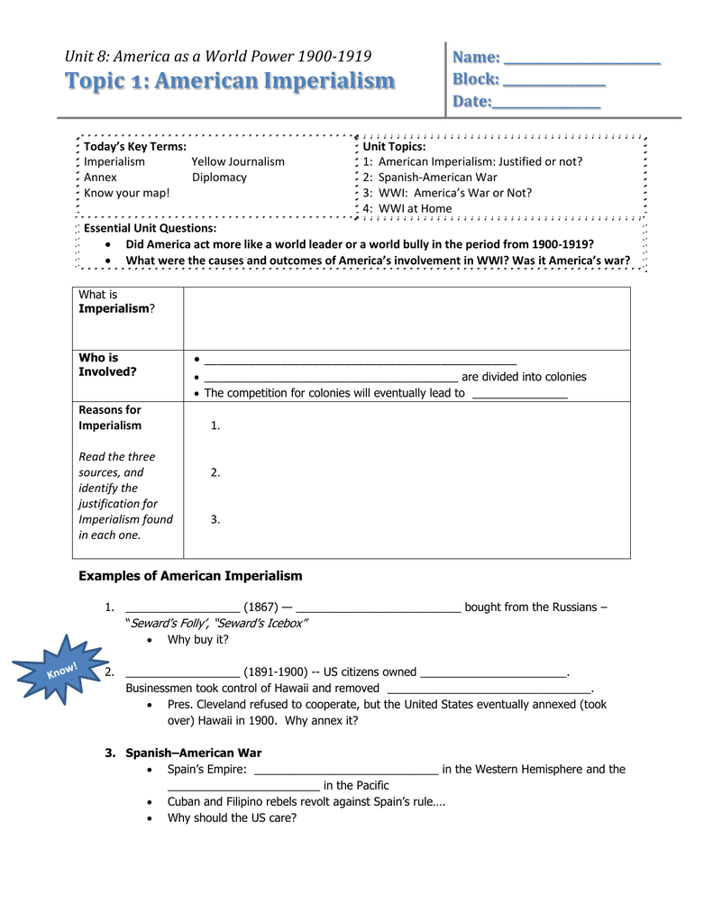 American Imperialism Worksheet Answers Db excel