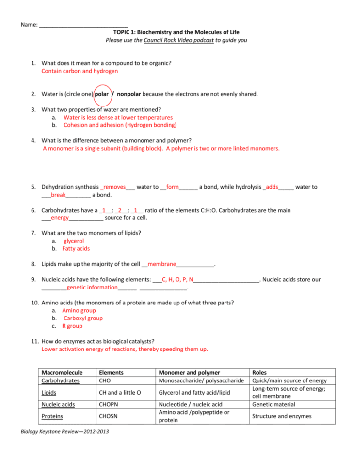 Energy For Life Worksheet
