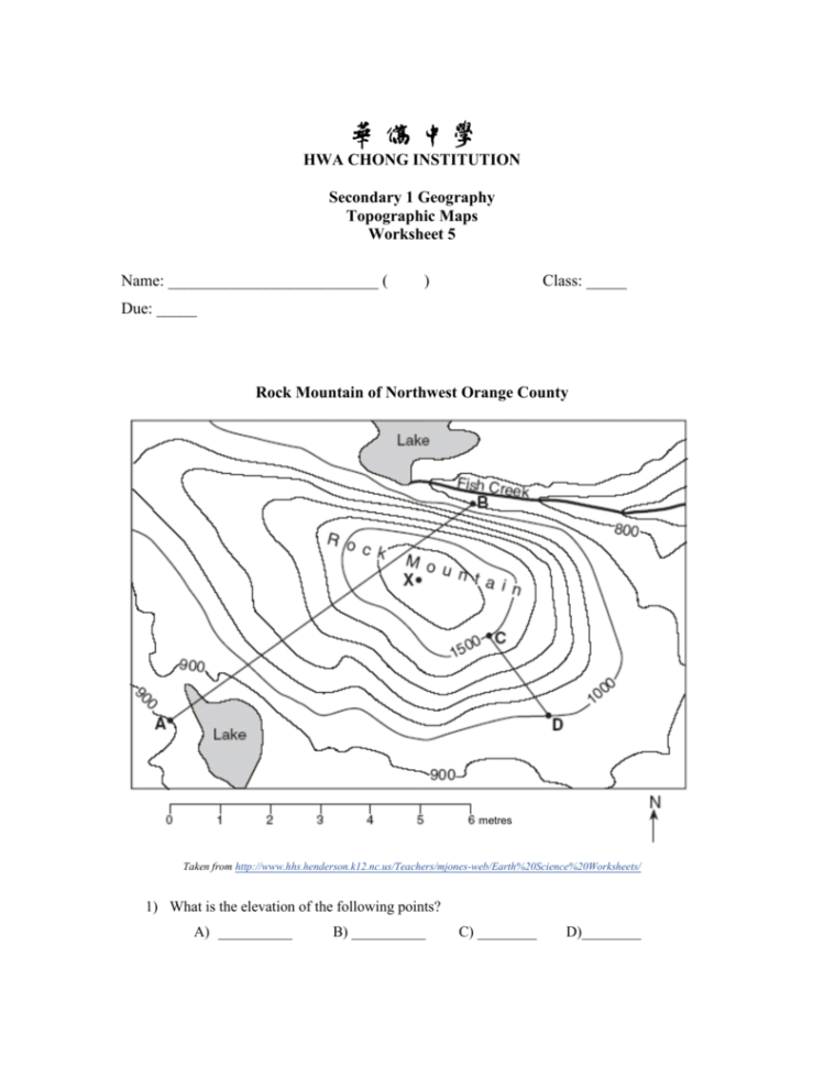 Topographic Map Worksheet 5