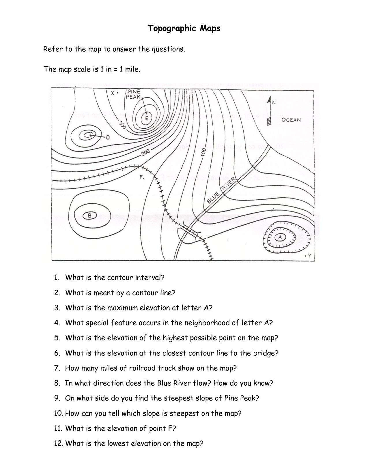 Topographic Map Worksheet And Answers