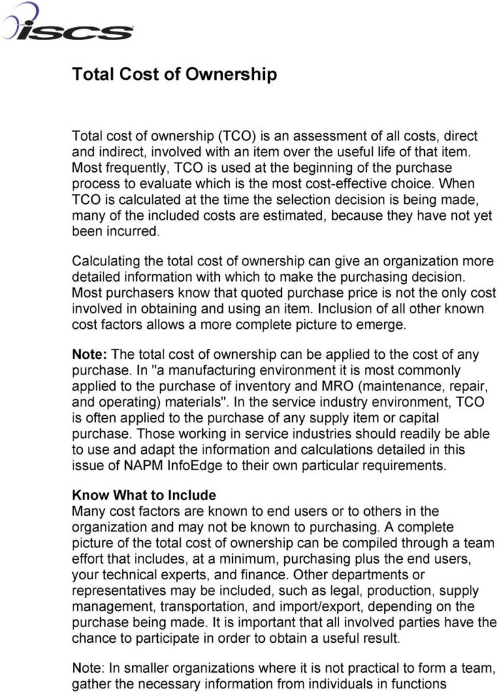Total Cost Of Ownership  Pdf