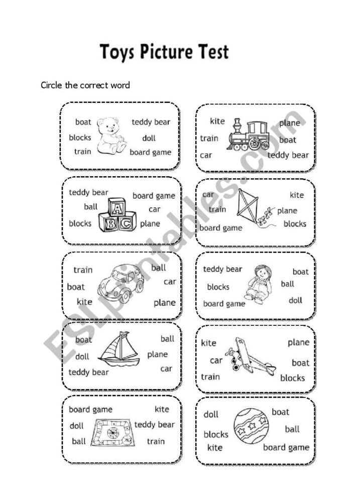 Toys Picture Test For Ft Grade  Esl Worksheettiencom