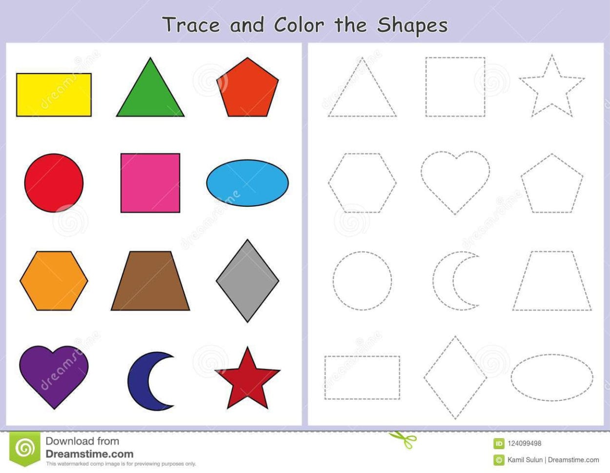 Tracing And Color The Geometric Shapes Worksheet For Kids Tracing And Color The Geometric Shapes Worksheet For Kids