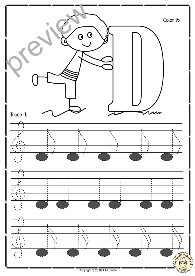 Tracing Music Notes Worksheets For Kids Treble Clef5 — db-excel.com