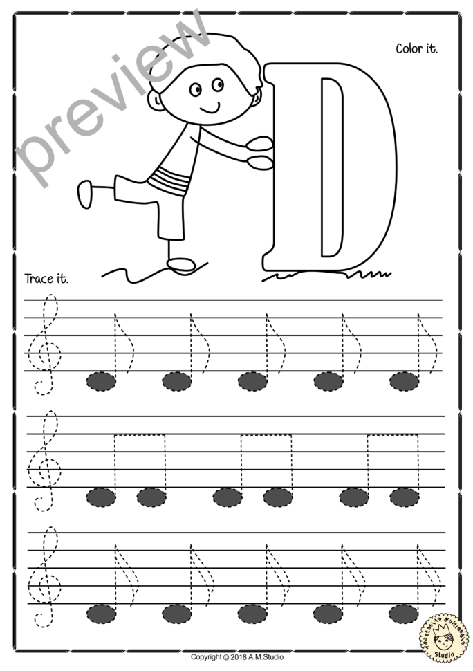 Tracing Music Notes Worksheets For Kids Treble Clef5