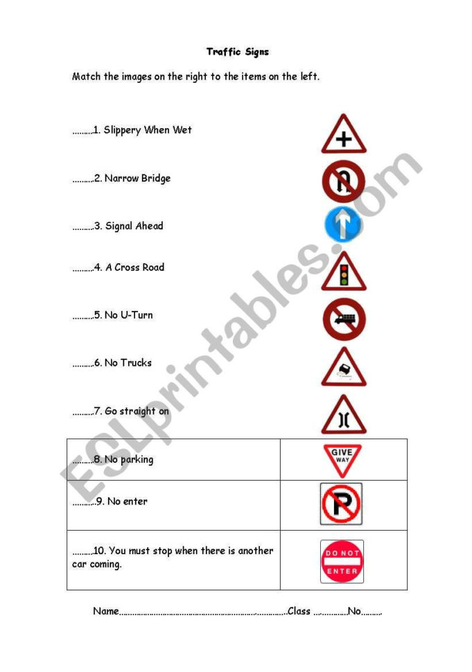 Traffic Signs  Esl Worksheetsamantaesl