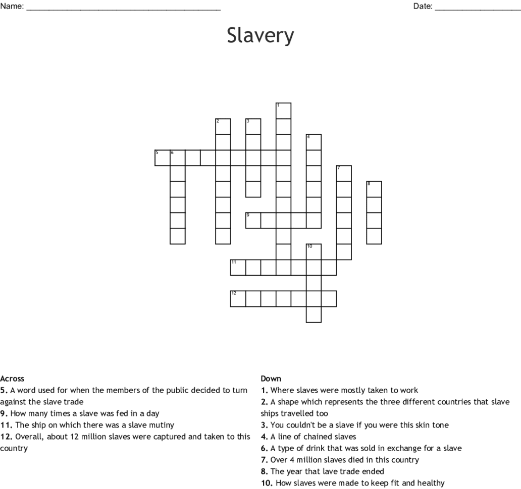 Trans Atlantic Slave Trade Word Search  Word