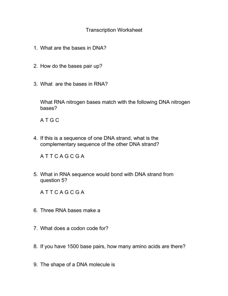 Transcription Worksheet