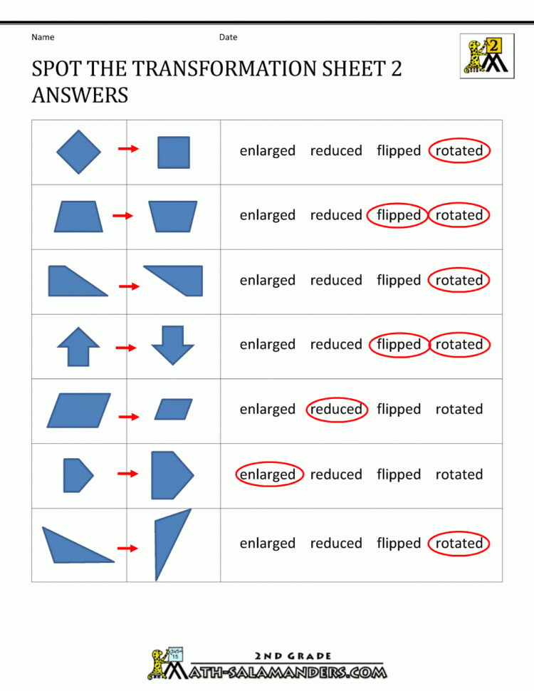 Transformation Geometry Worksheets 2Nd Grade