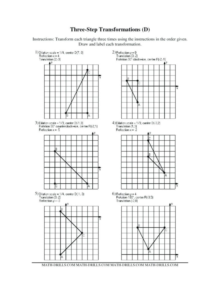 Transformation Practice Worksheet Math Translate Rotation