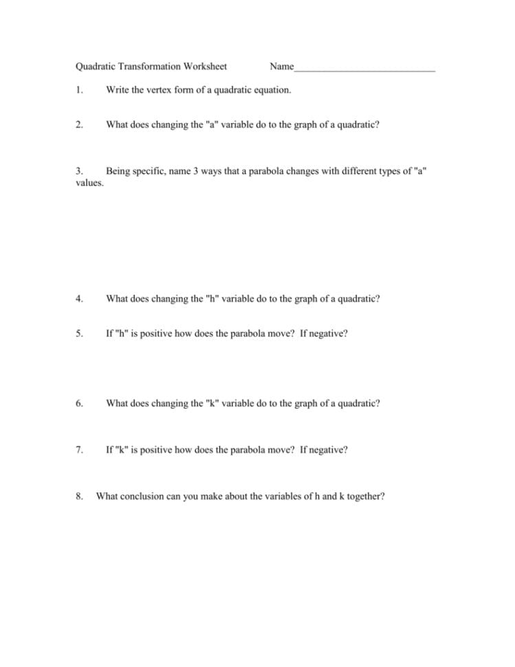Transformation Worksheet