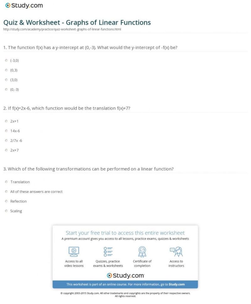 Transformations Of Linear Functions Worksheet