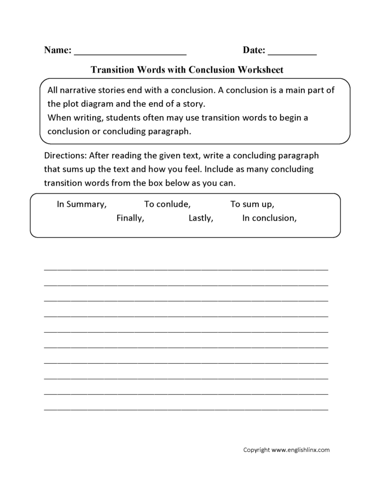 Transition Words Worksheet High School