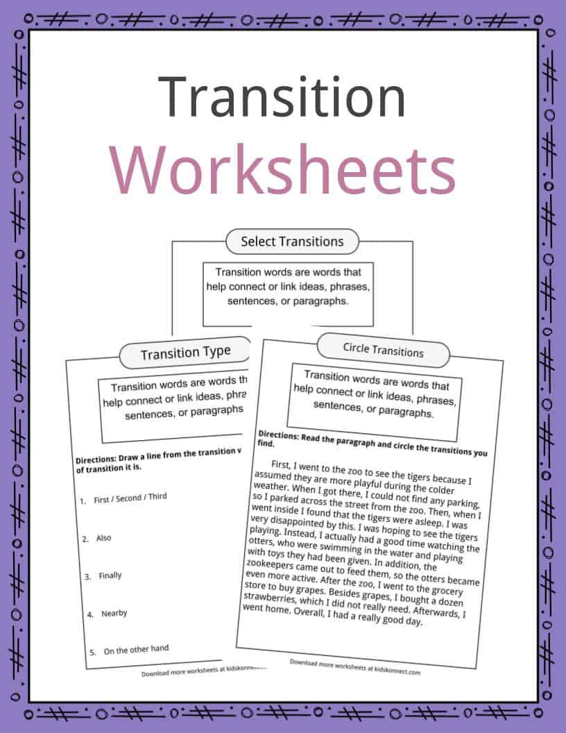 Transition Words Worksheets   Definition For Kids