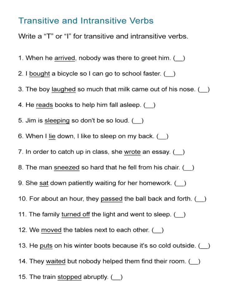 Transitive And Intransitive Verbs Worksheet