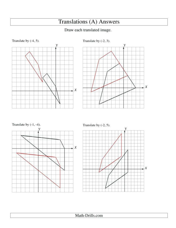 Translate Math Reflection Translation Math Worksheet Pdf