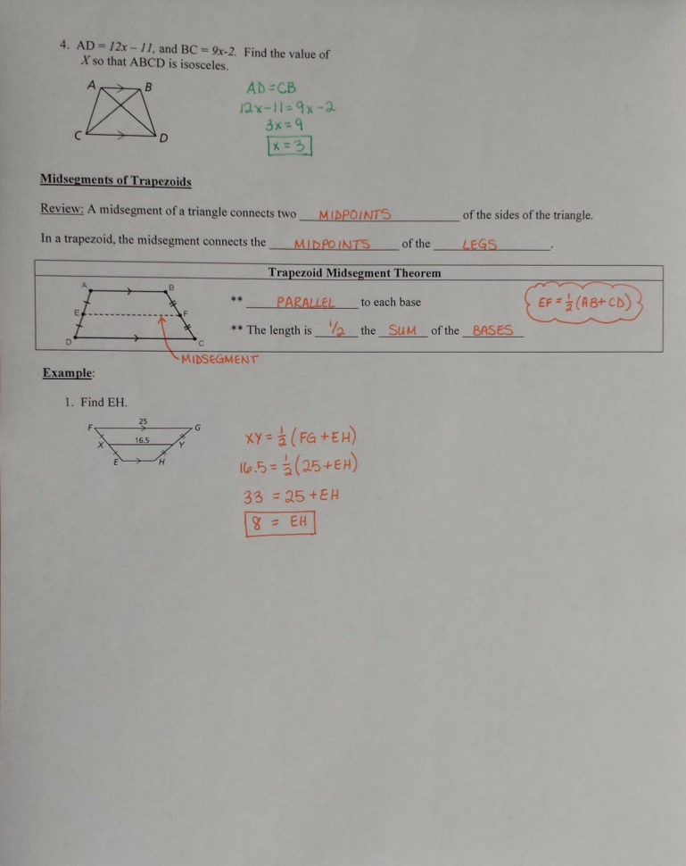 Trapezoid Properties Worksheet  Sewdarncute