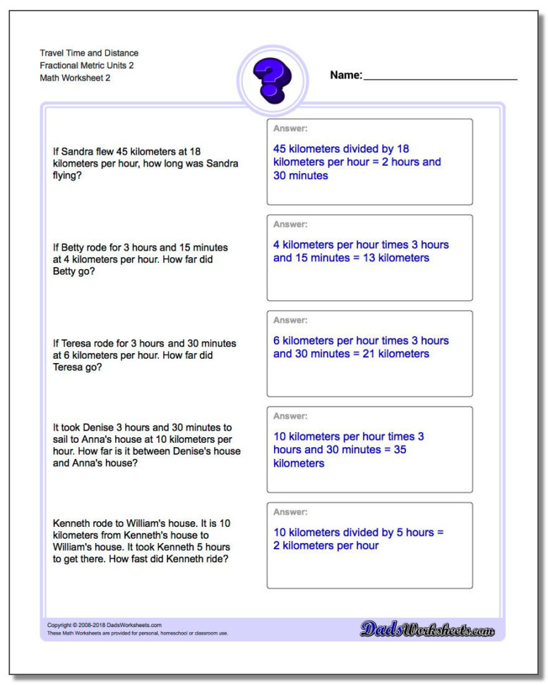 Travel Time Word Problems Metric