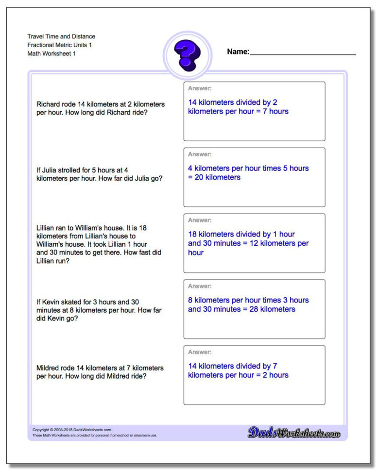 Travel Time Word Problems Metric