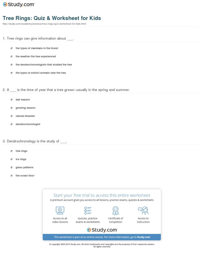 Tree Rings Quiz  Worksheet For Kids  Study