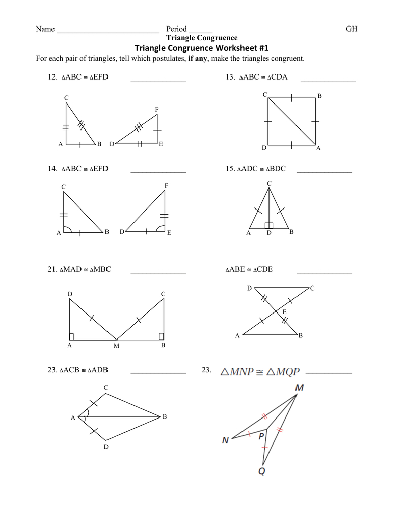Congruent Triangles Worksheet With Answers
