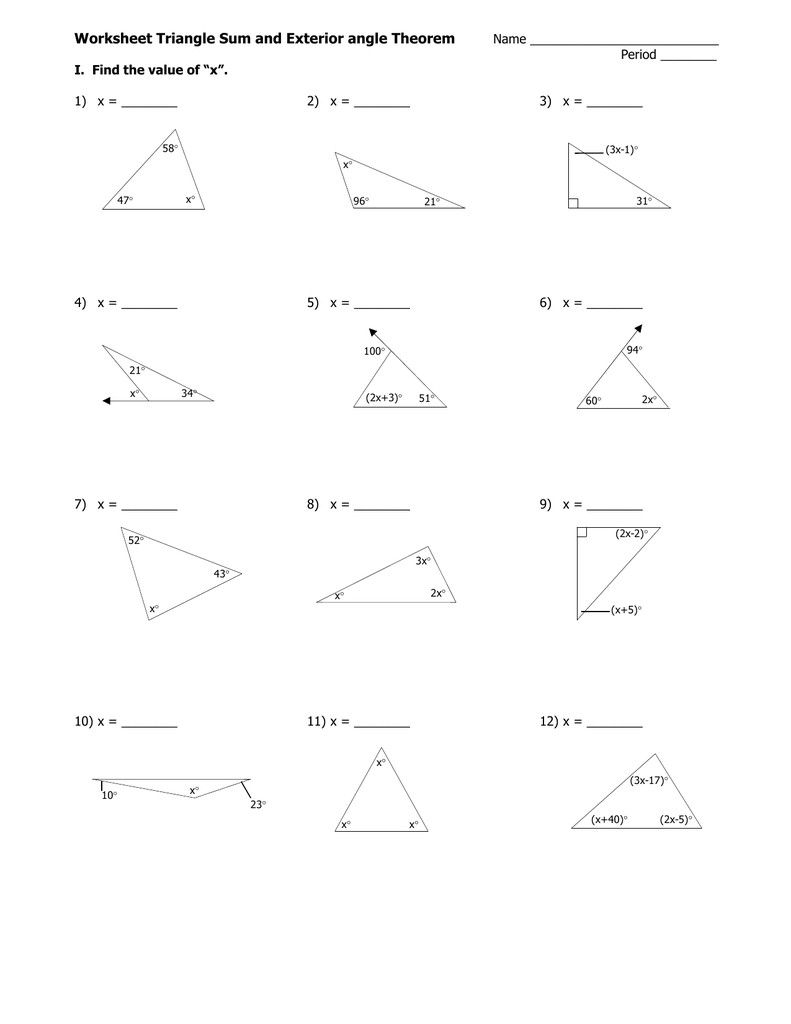 Triangle Exterior Angle Worksheet Answers Sheet 1