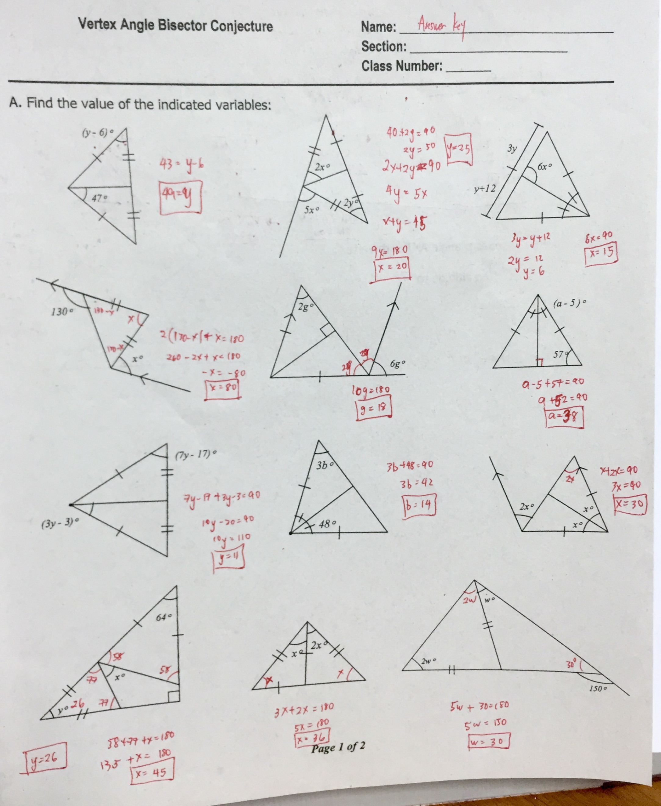 Angle Sum Theorem Worksheets