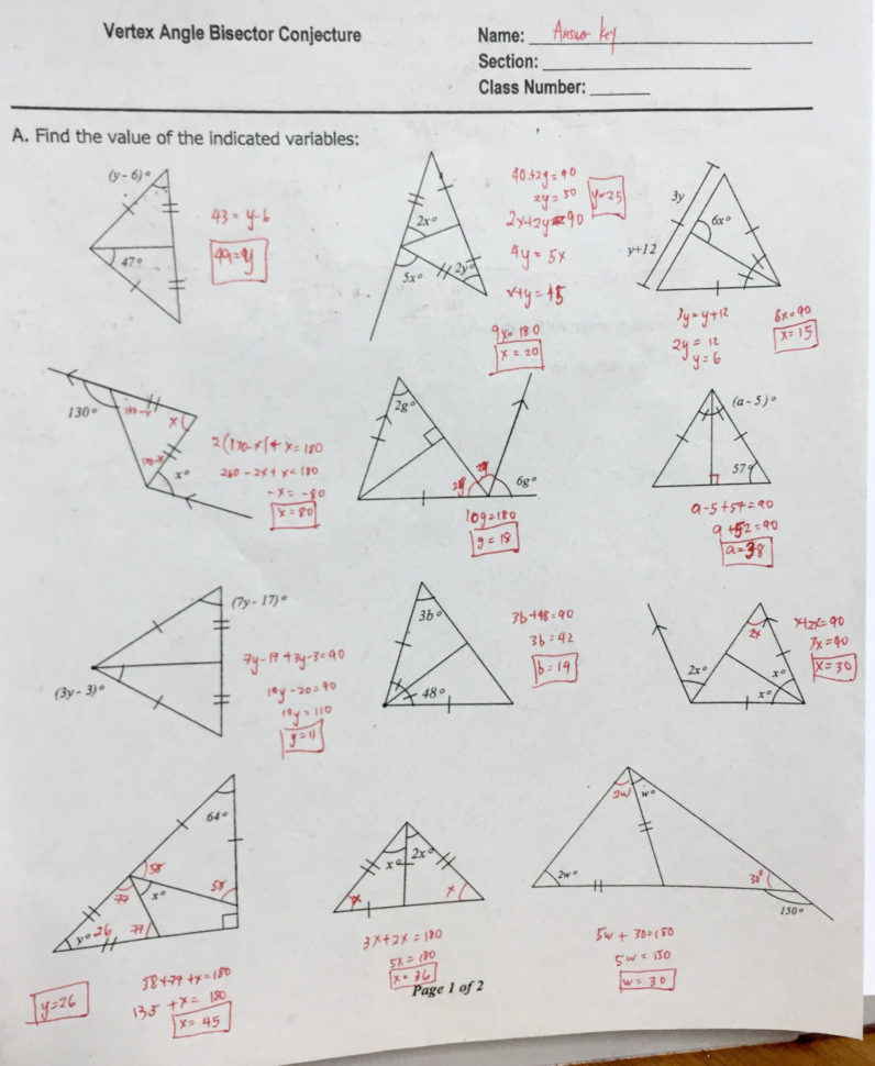 Worksheet Triangle Sum And Exterior Angle Theorem Key Greenus