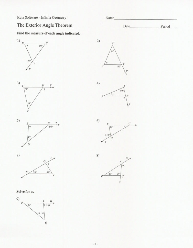 Exterior Angle Theorem Worksheet