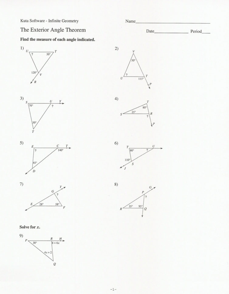 Triangle Sum And Exterior Angle Theorem Worksheet  Yooob