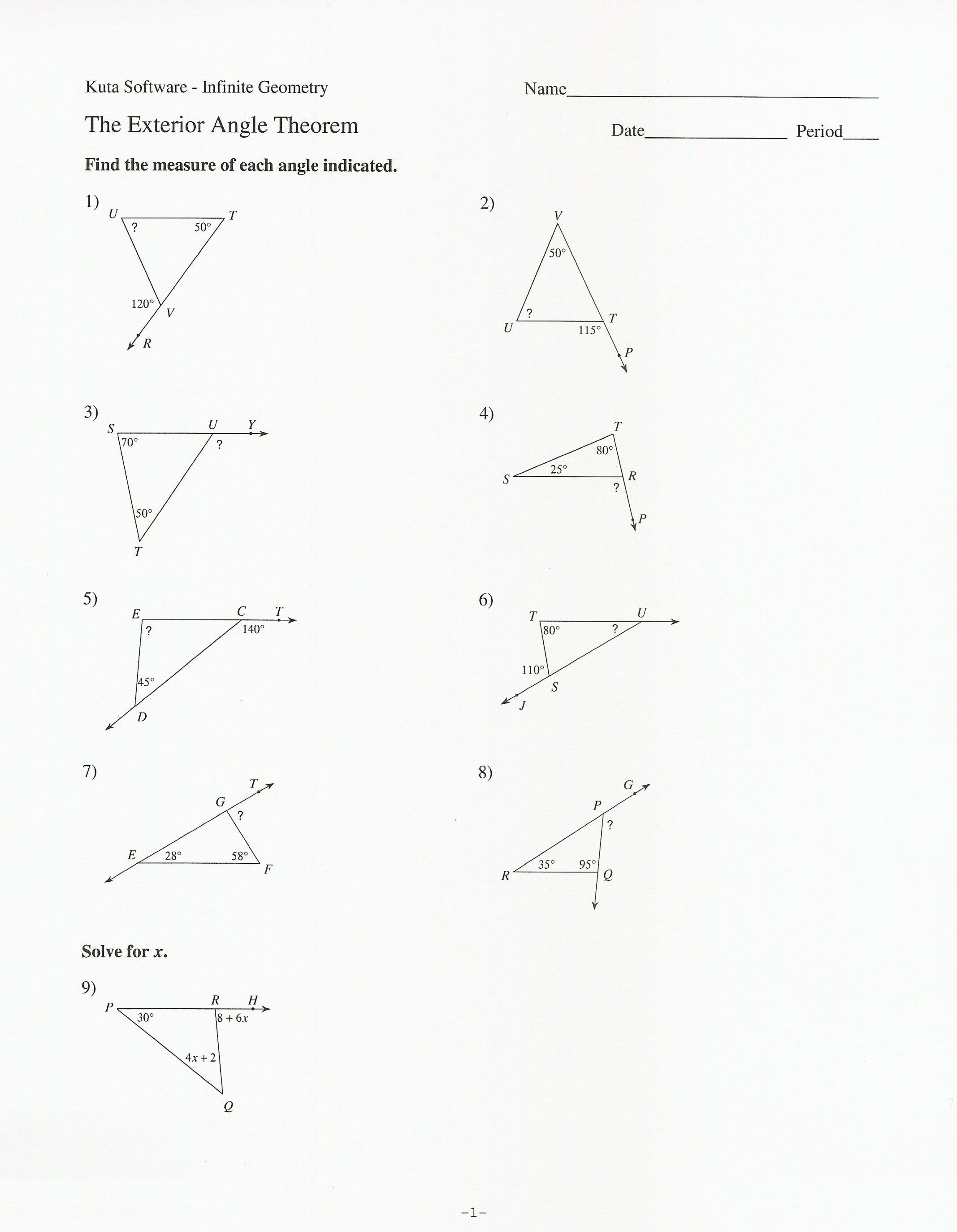 Worksheet Triangle Sum And Exterior Angle Theorem Answers —