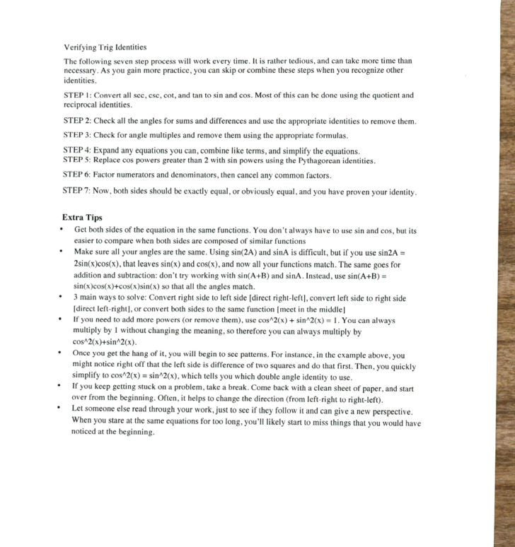 Simplifying Trigonometric Identities Worksheet