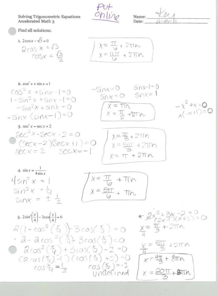Trig Identities Worksheet Pdf