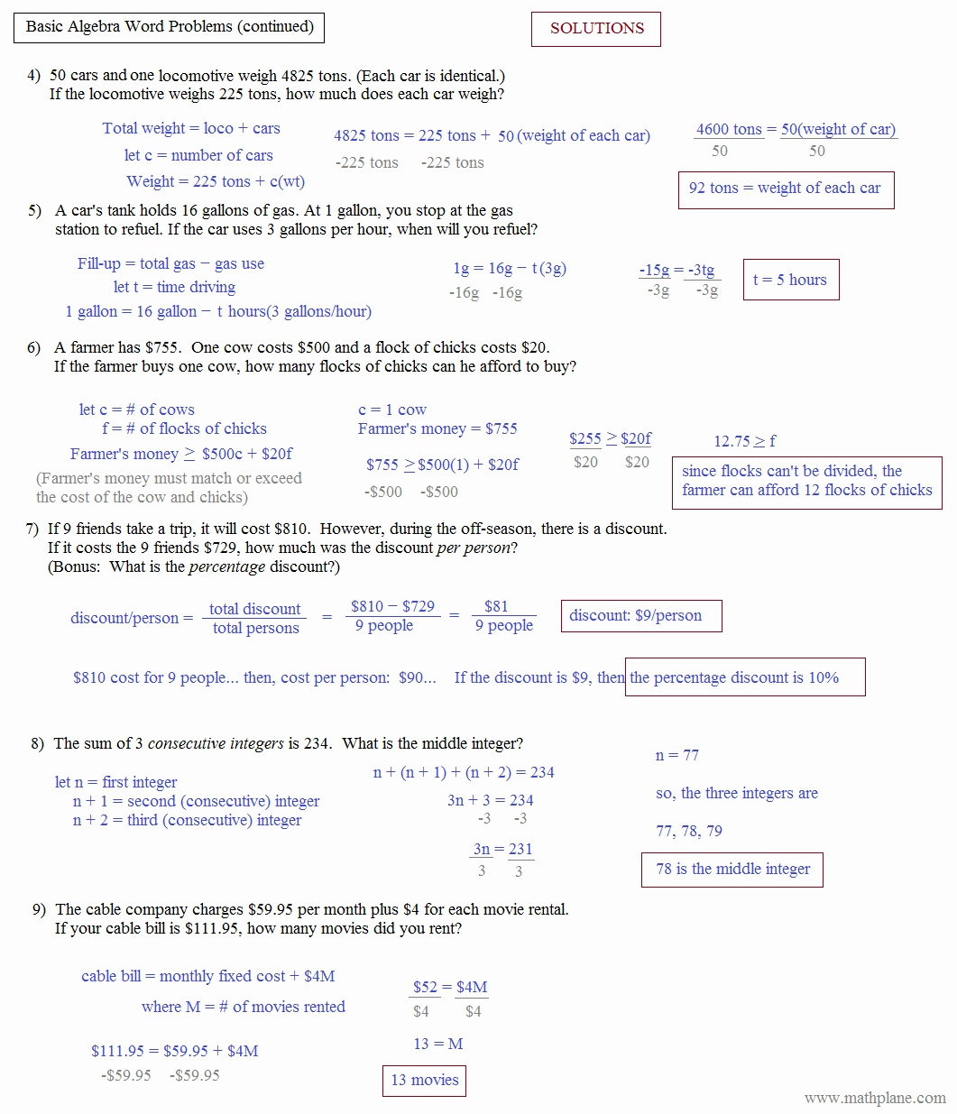 Algebra 1 Word Problems Worksheet