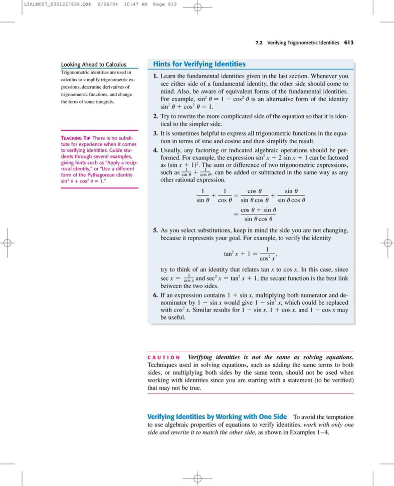 Trigonometric Identities And Equations  Pdf