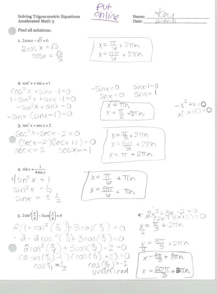 Trigonometric Identities Worksheet